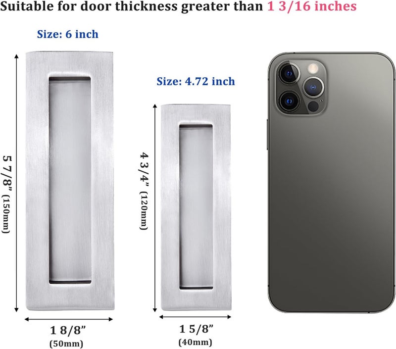 Dontay Pocket Door Pull Handle,304 Stainless Steel,Recessed Flush Finger Pulls&Edge Spring Pull,No Lock,More Than 1-1/8” Thickness Sliding Door (1Pack, Brushed Nickel, 4.72 inch (120 mm)) - Image 5